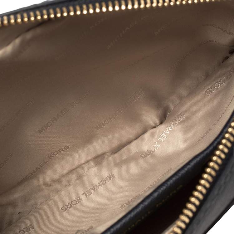 Pre Owned Michael Kors Navy Blue Leather Jet Set Crossbody Bag