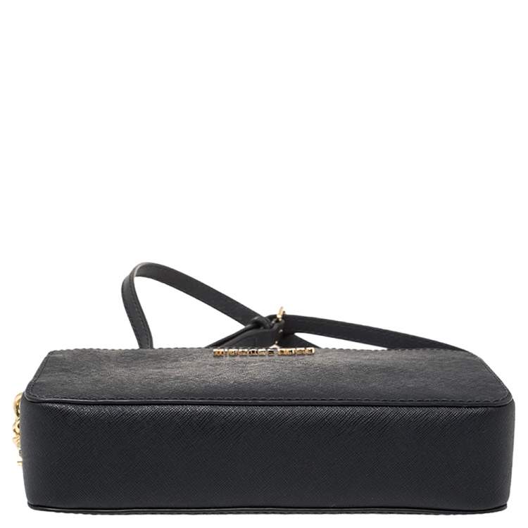 Pre Owned Michael Kors Navy Blue Leather Jet Set Crossbody Bag