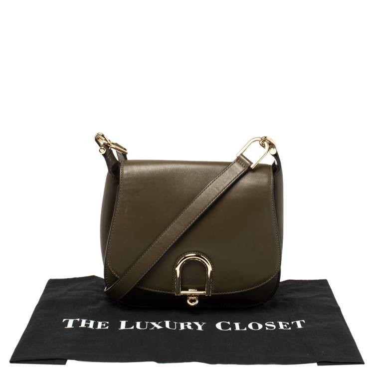 Pre Owned Michael Kors Olive Green Leather Delfina Saddle Bag