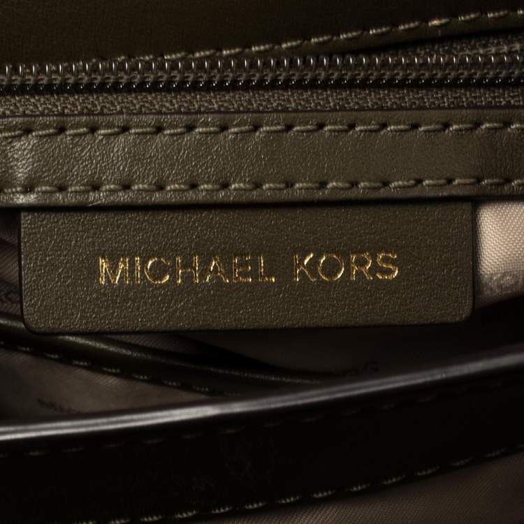 Pre Owned Michael Kors Olive Green Leather Delfina Saddle Bag
