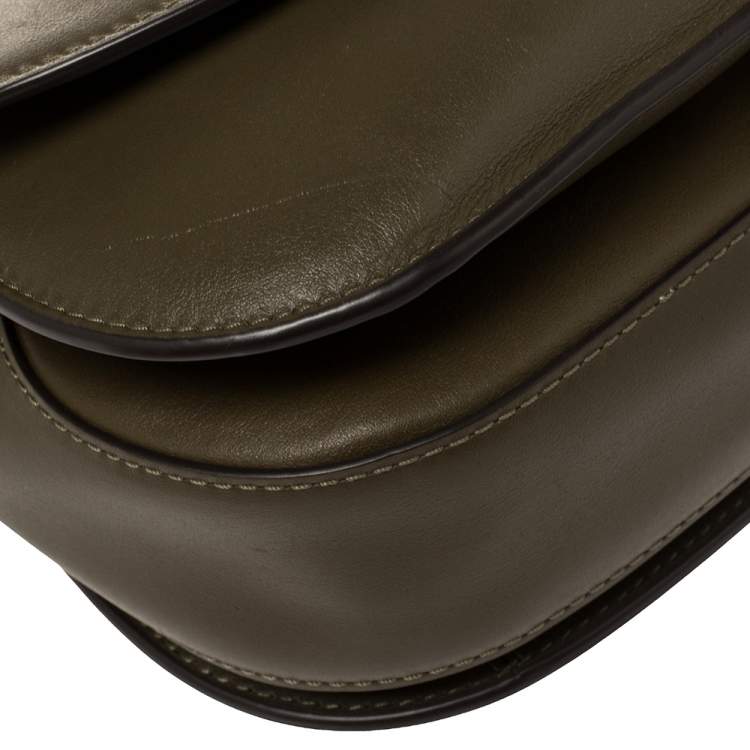 Pre Owned Michael Kors Olive Green Leather Delfina Saddle Bag