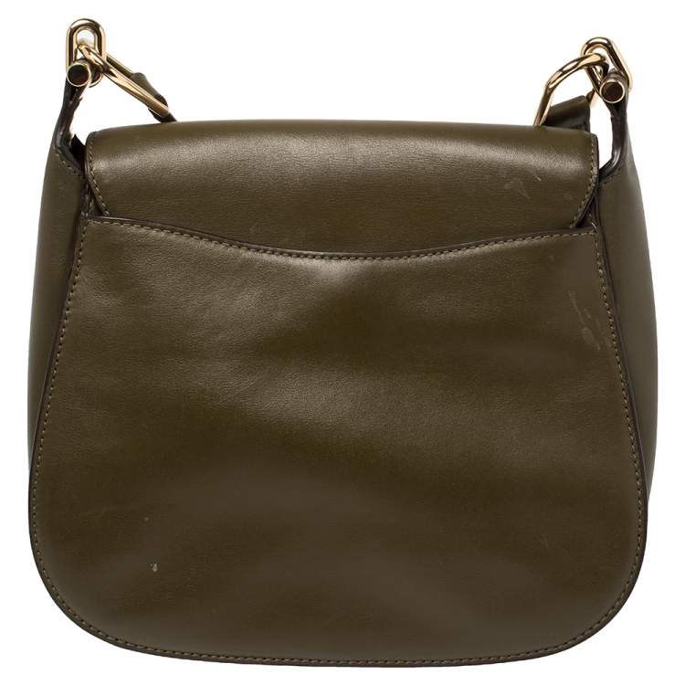 Pre Owned Michael Kors Olive Green Leather Delfina Saddle Bag