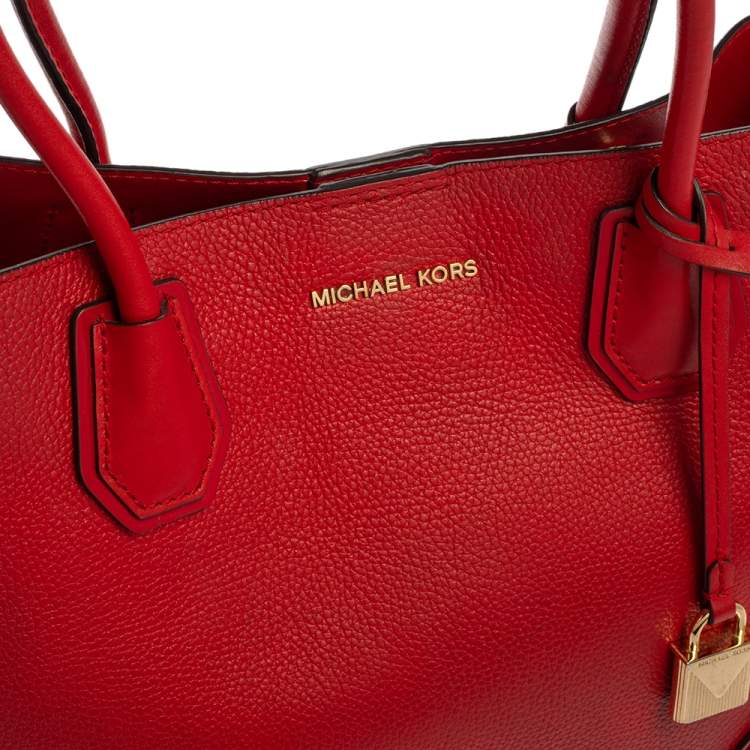 Pre Owned Michael Kors Red Leather Medium Mercer Gallery Tote 