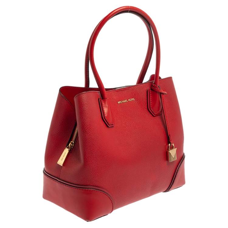 Pre Owned Michael Kors Red Leather Medium Mercer Gallery Tote 