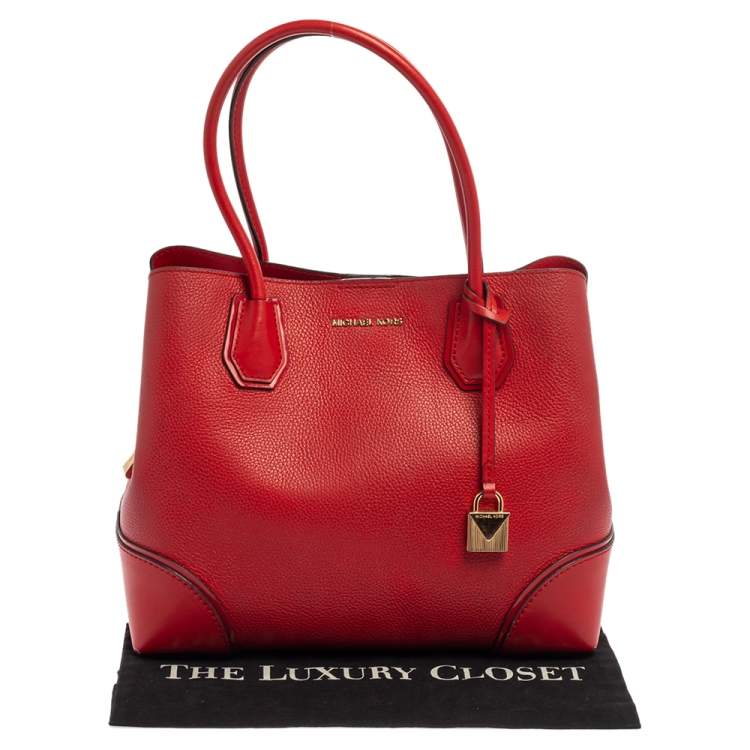 Pre Owned Michael Kors Red Leather Medium Mercer Gallery Tote 