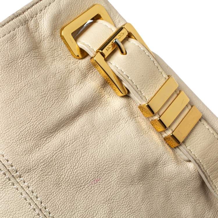 Pre Owned  Michael Kors Cream Leather Buckle Side Pocket Shoulder Bag