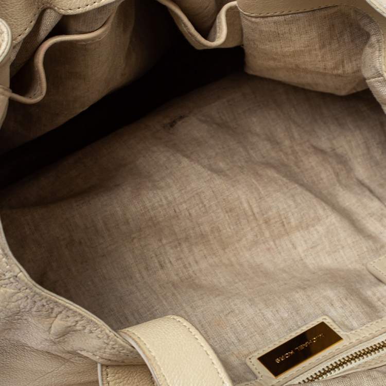 Pre Owned  Michael Kors Cream Leather Buckle Side Pocket Shoulder Bag
