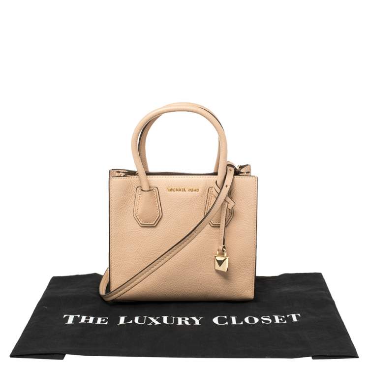 Pre Owned Michael Kors Beige Leather Mini Mercer Tote