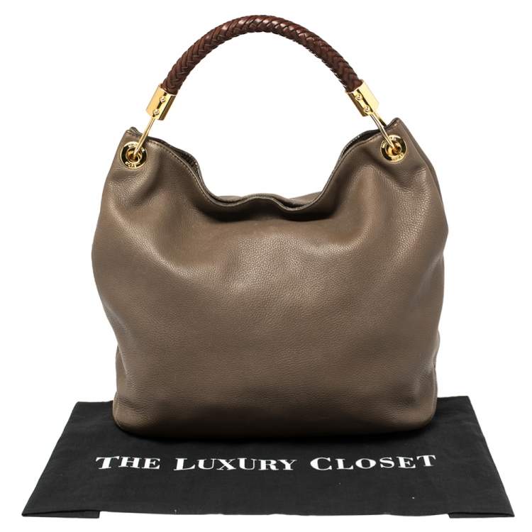 Pre Owned Michael Kors Dark Beige/Brown Soft Leather Skorpios Hobo