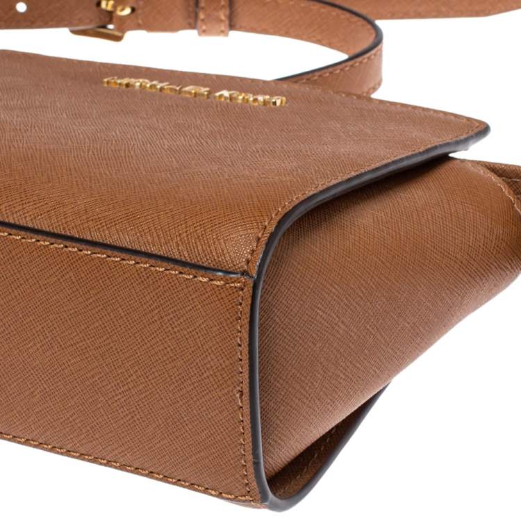 Pre Owned Michael Kors Brown Saffiano Leather Mini Selma Crossbody Bag