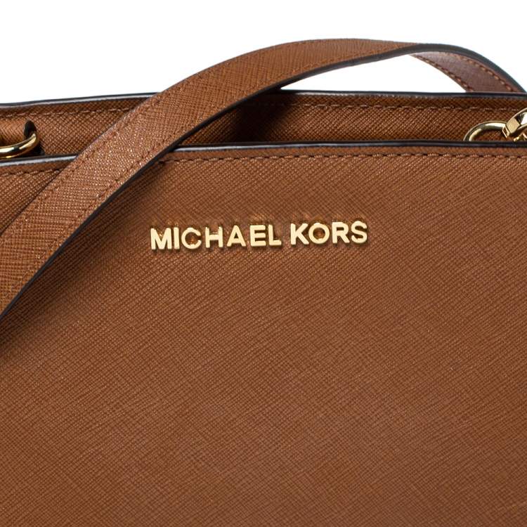 Pre Owned Michael Kors Brown Saffiano Leather Mini Selma Crossbody Bag