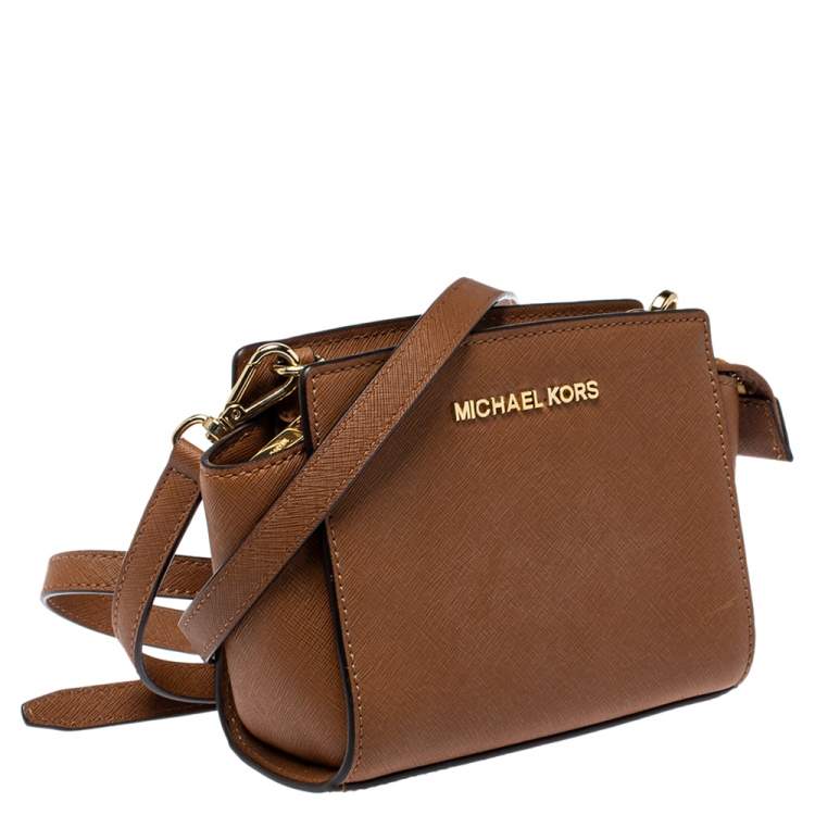 Pre Owned Michael Kors Brown Saffiano Leather Mini Selma Crossbody Bag