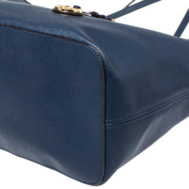 Pre Owned Michael Kors Navy Blue Leather Large Jet Set Travel Tote