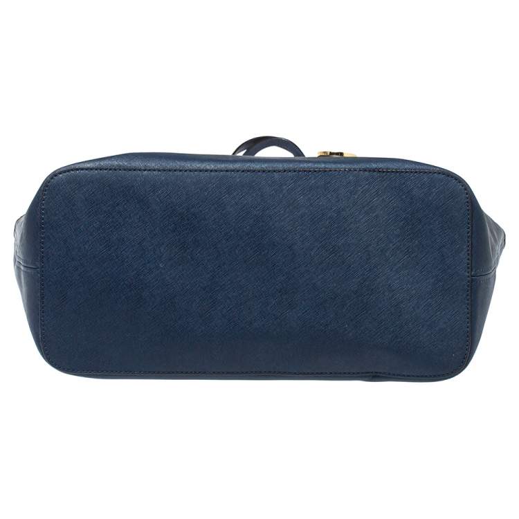 Pre Owned Michael Kors Navy Blue Leather Large Jet Set Travel Tote