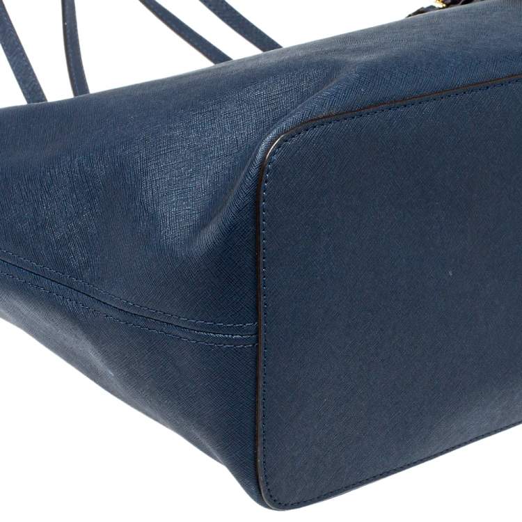 Pre Owned Michael Kors Navy Blue Leather Large Jet Set Travel Tote