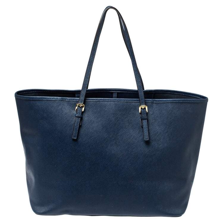 Pre Owned Michael Kors Navy Blue Leather Large Jet Set Travel Tote