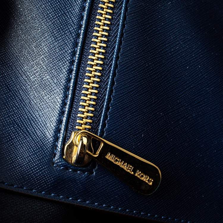 Pre Owned Michael Kors Navy Blue Leather Large Jet Set Travel Tote