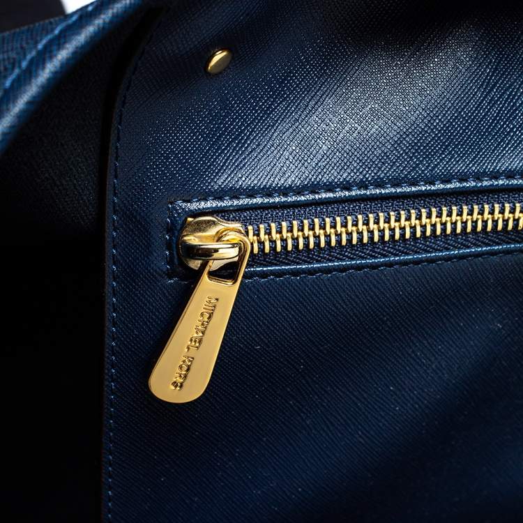 Pre Owned Michael Kors Navy Blue Leather Large Jet Set Travel Tote
