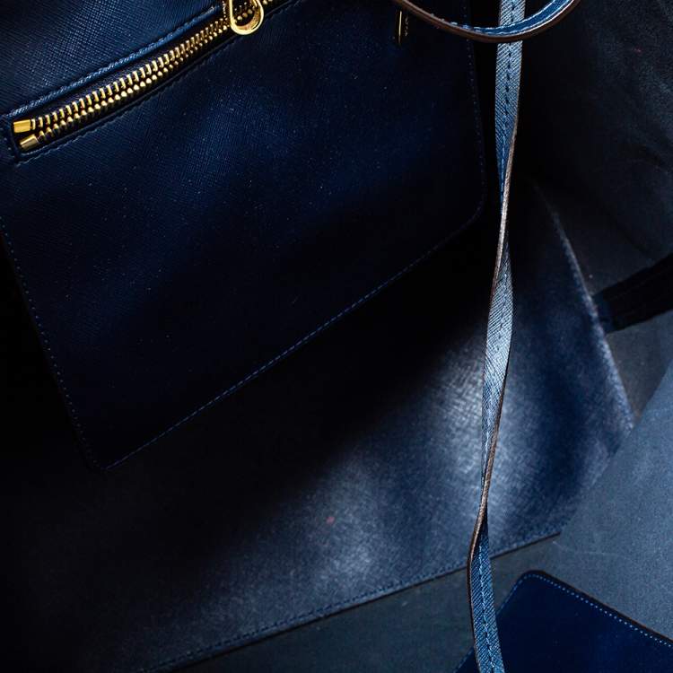 Pre Owned Michael Kors Navy Blue Leather Large Jet Set Travel Tote