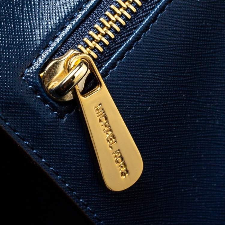 Pre Owned Michael Kors Navy Blue Leather Large Jet Set Travel Tote