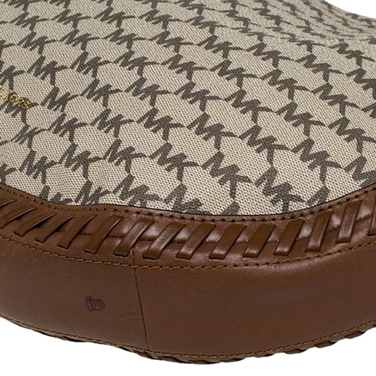 Pre Owned Michael Kors Beige/Brown Coated Canvas and Leather Lauryn Hobo