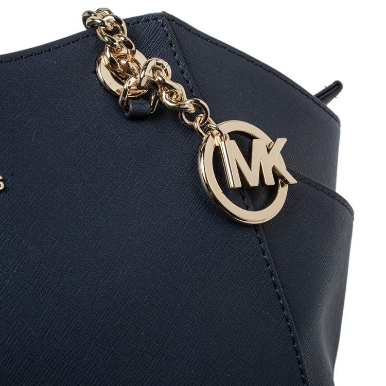 Pre Owned Michael Kors Navy Blue Leather Jet Set Travel Chain Tote