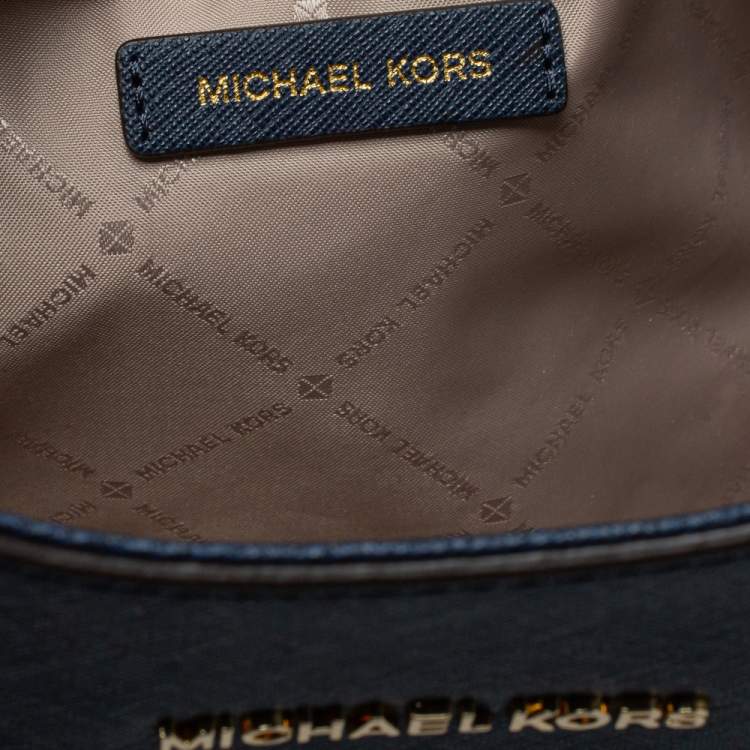 Pre Owned Michael Kors Navy Blue Leather Jet Set Travel Chain Tote