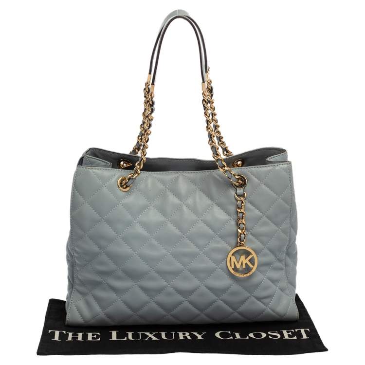 Pre Owned Michael Kors Light Blue Quilted Leather Susannah Tote