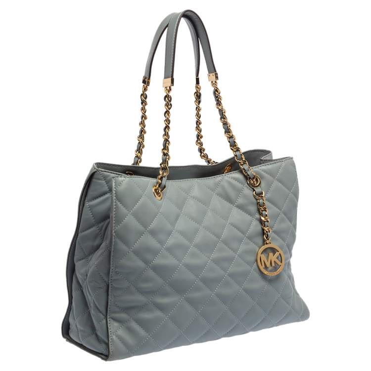 Pre Owned Michael Kors Light Blue Quilted Leather Susannah Tote