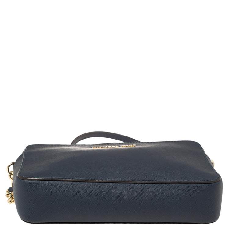 Pre Owned Michael Kors Navy Blue Leather Jet Set Camera Crossbody Bag