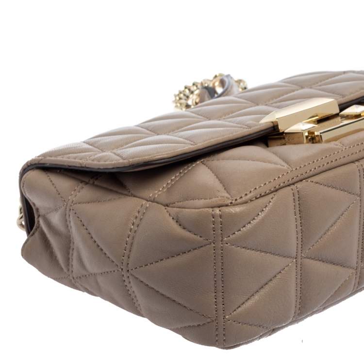 Pre Owned Michael Kors Beige Matelassé Leather Small Sloan Shoulder Bag