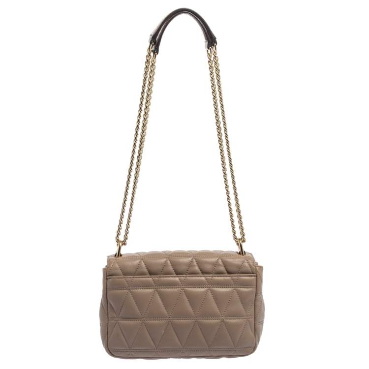 Pre Owned Michael Kors Beige Matelassé Leather Small Sloan Shoulder Bag