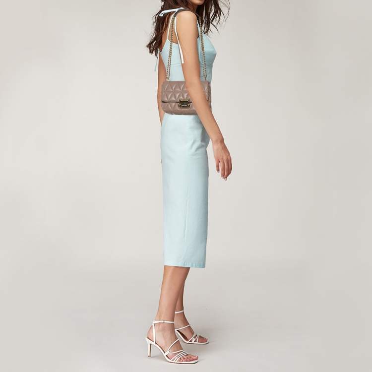 Pre Owned Michael Kors Beige Matelassé Leather Small Sloan Shoulder Bag