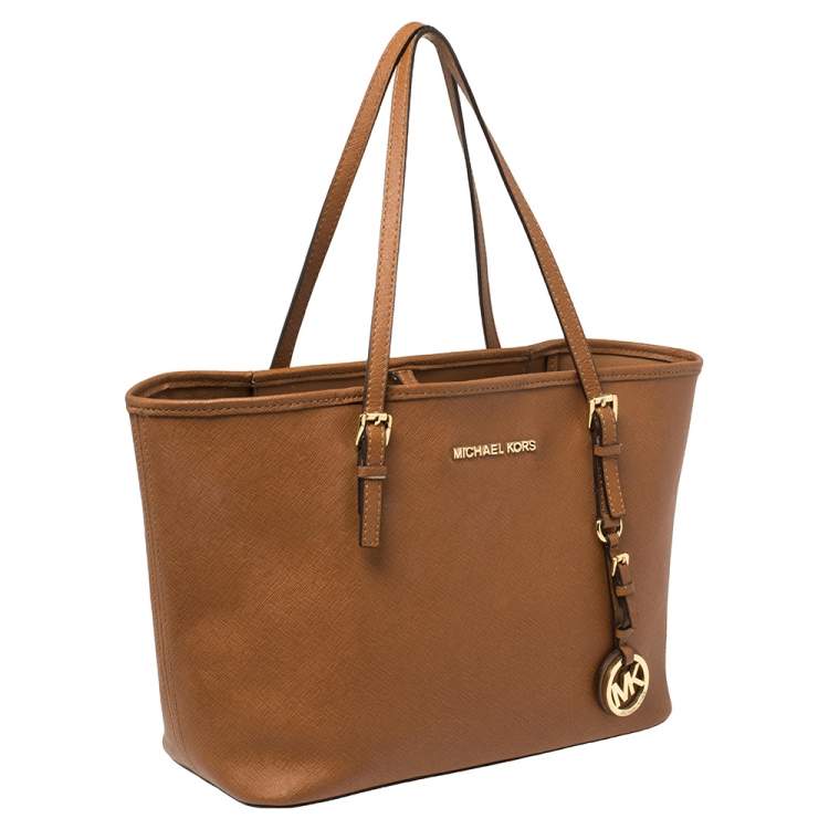 Pre Owned Michael Kors Brown Leather Jet Set Tote