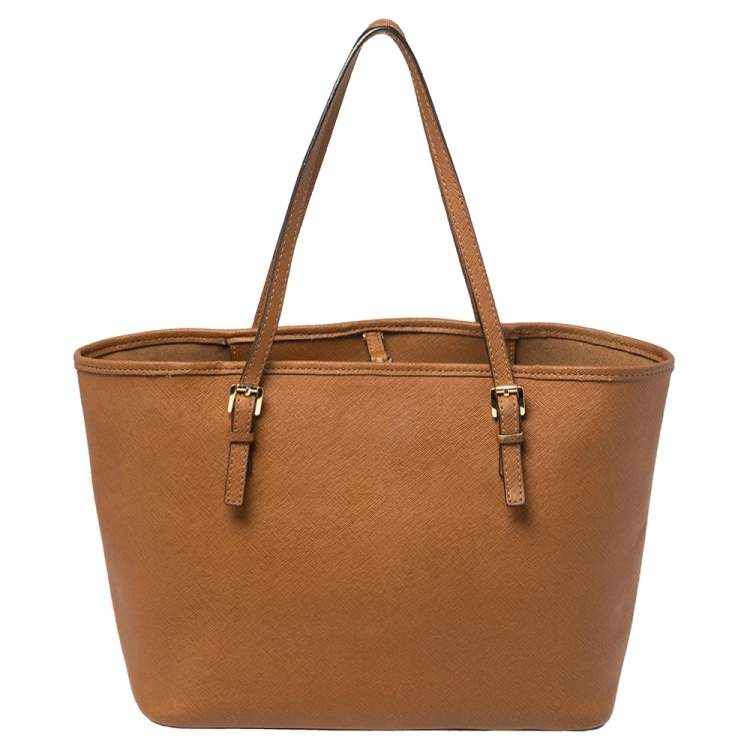 Pre Owned Michael Kors Brown Leather Jet Set Tote