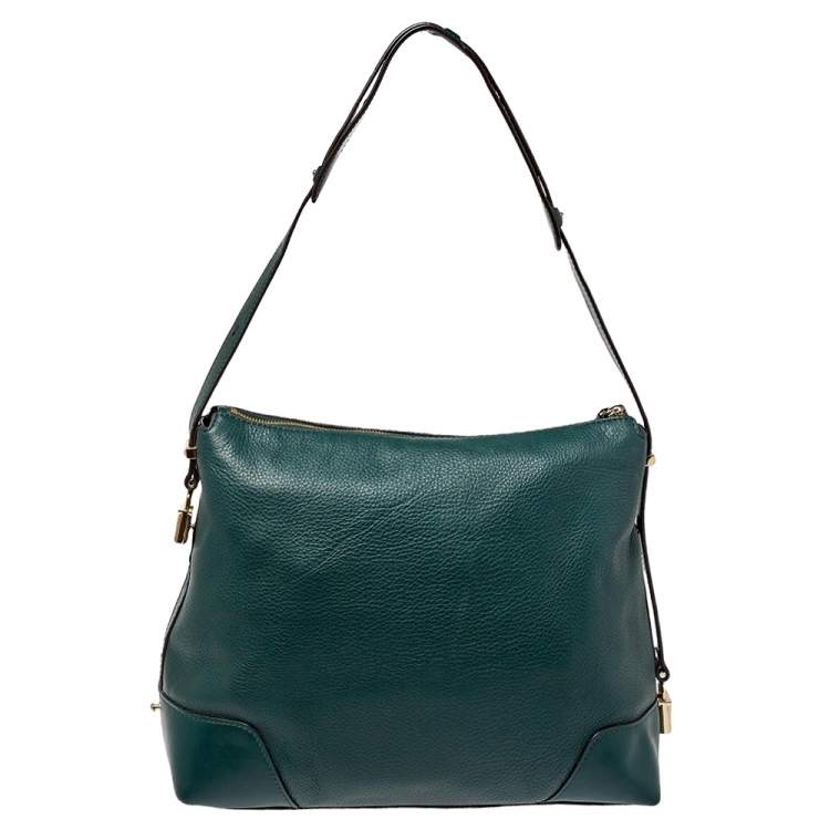 Pre Owned Michael Kors Green Leather Large Crosby Hobo