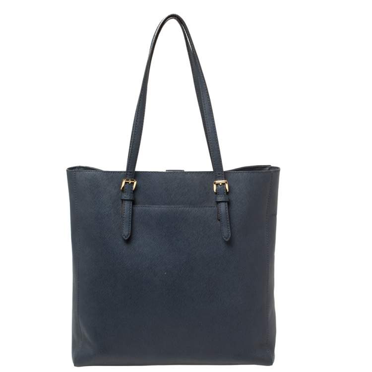 Pre Owned Michael Kors Navy Blue Leather Large Jet Set Travel Tote