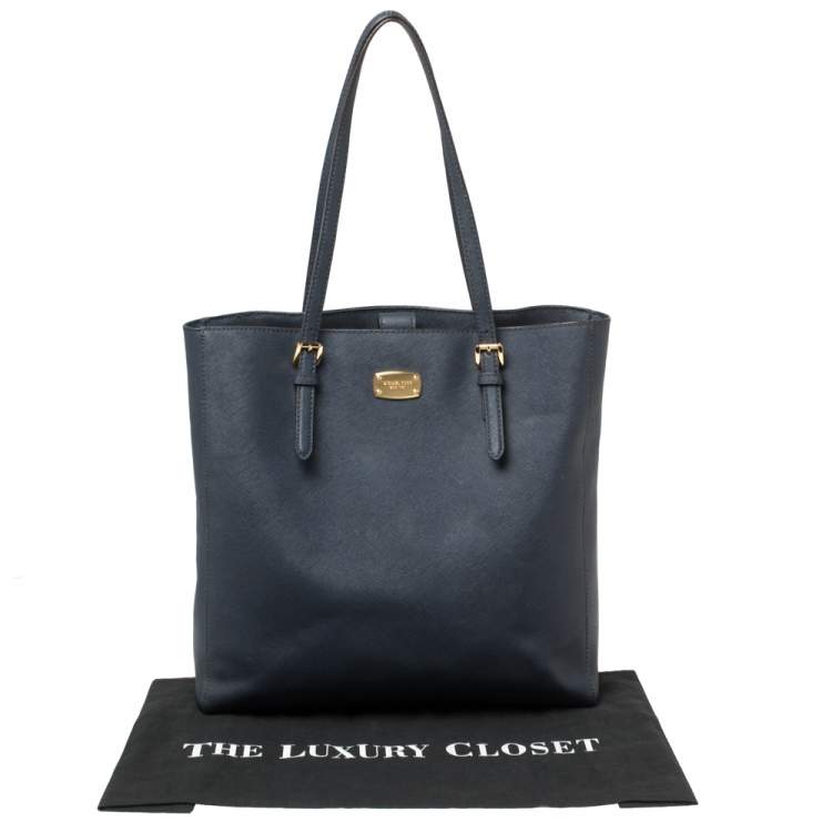 Pre Owned Michael Kors Navy Blue Leather Large Jet Set Travel Tote