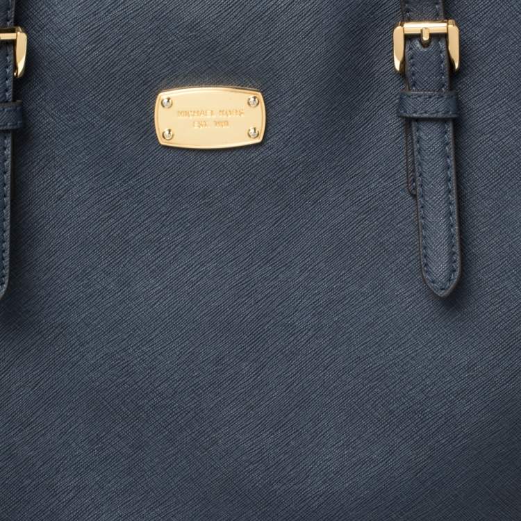 Pre Owned Michael Kors Navy Blue Leather Large Jet Set Travel Tote