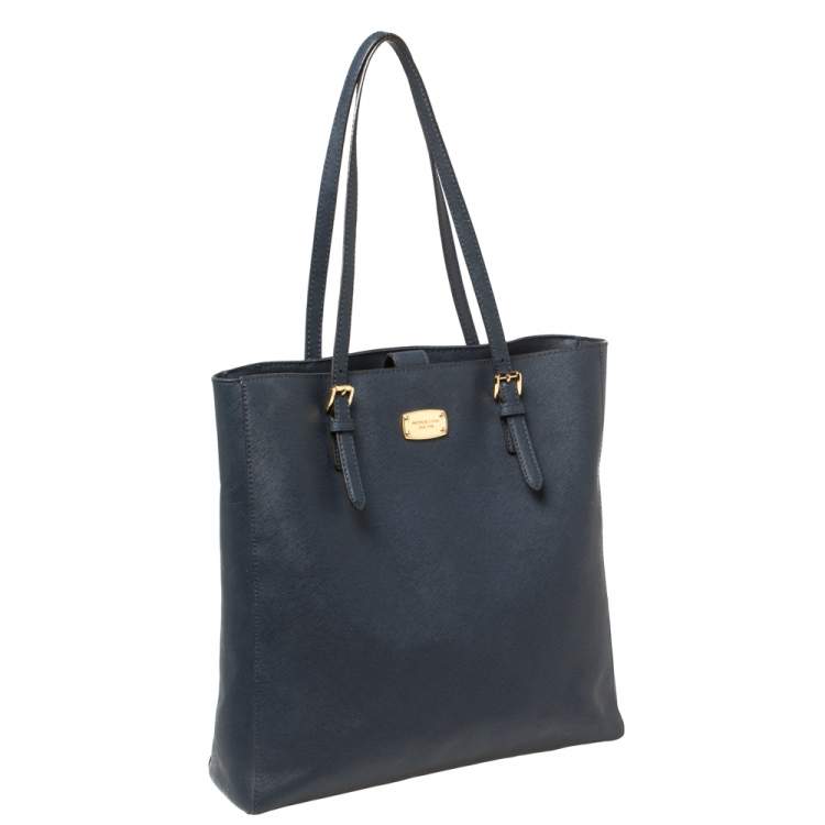 Pre Owned Michael Kors Navy Blue Leather Large Jet Set Travel Tote