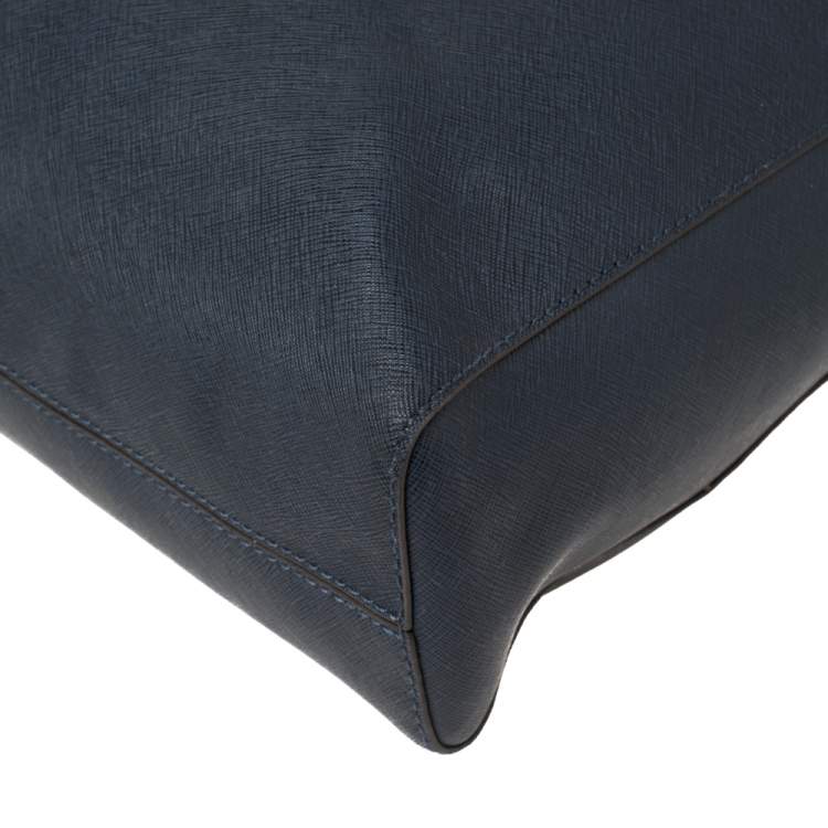 Pre Owned Michael Kors Navy Blue Leather Large Jet Set Travel Tote