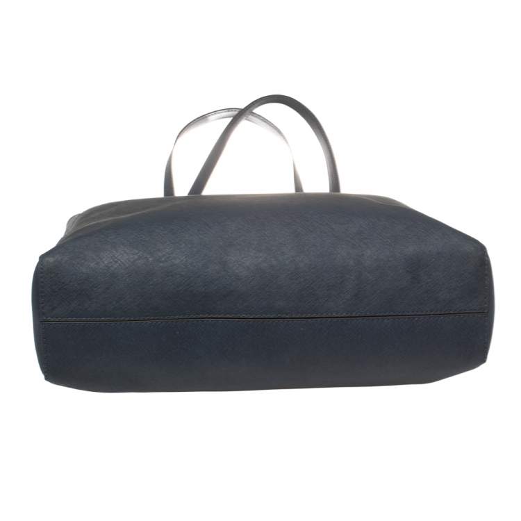 Pre Owned Michael Kors Navy Blue Leather Large Jet Set Travel Tote