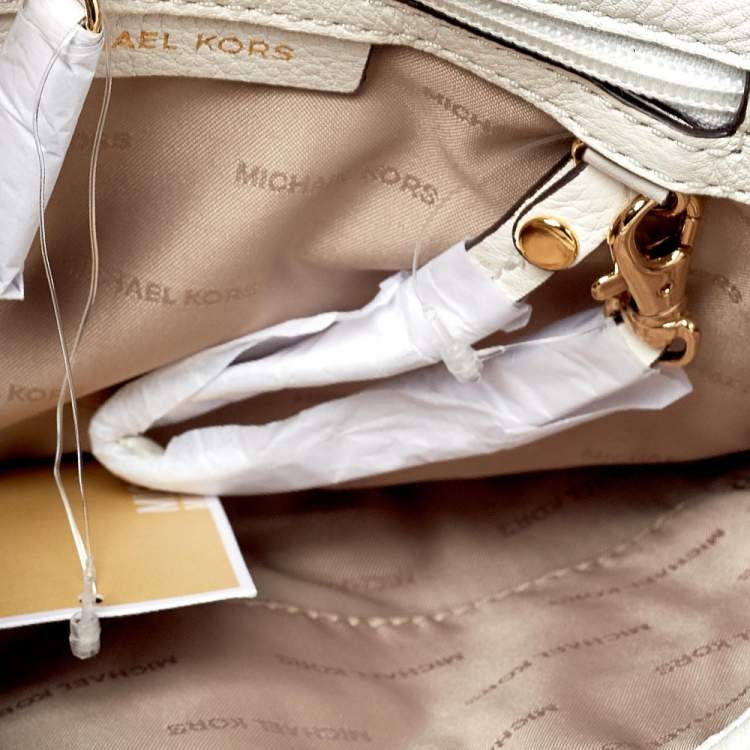 Pre Owned Michael Kors White/Gold Leather Isadore Stitch Top Handle Bag