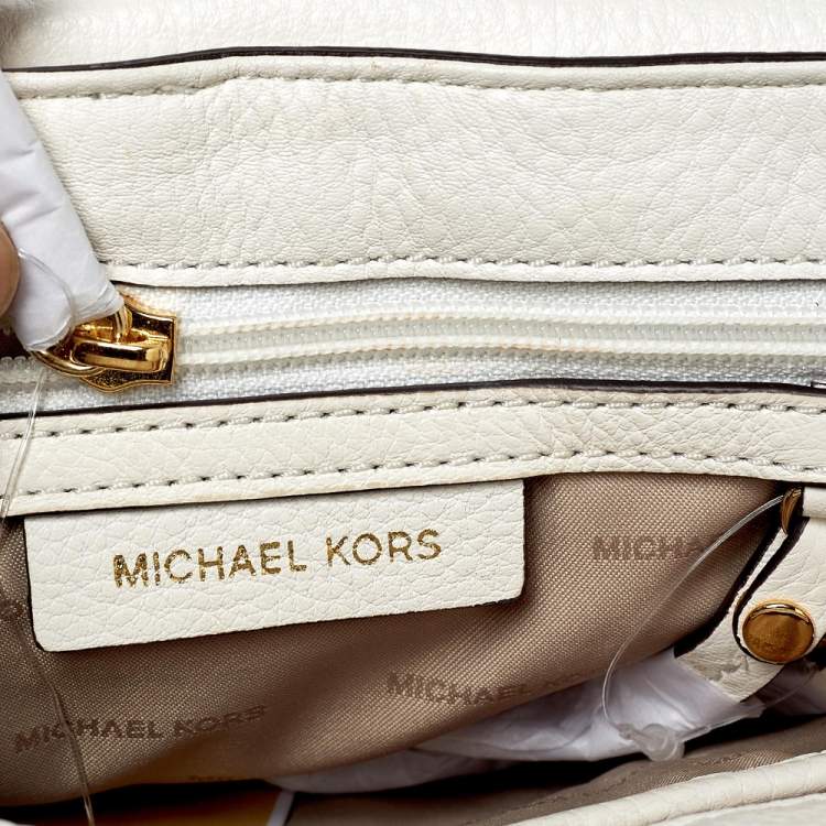 Pre Owned Michael Kors White/Gold Leather Isadore Stitch Top Handle Bag