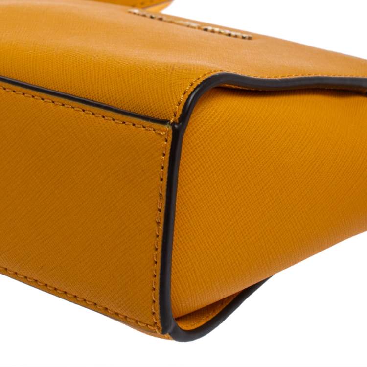 Pre Owned Michael Kors Mustard Saffiano Leather Mini Selma Crossbody Bag
