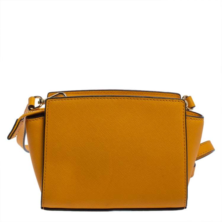 Pre Owned Michael Kors Mustard Saffiano Leather Mini Selma Crossbody Bag