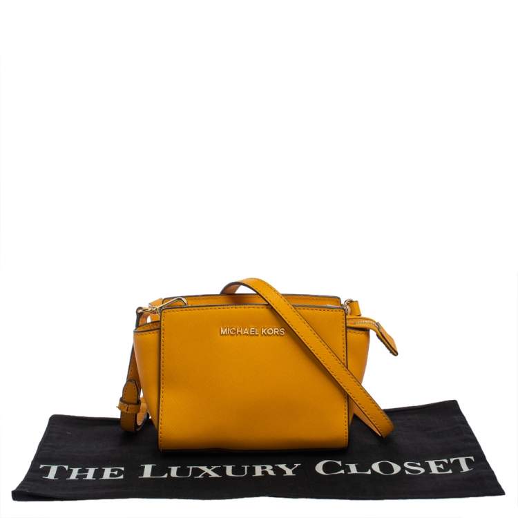 Pre Owned Michael Kors Mustard Saffiano Leather Mini Selma Crossbody Bag
