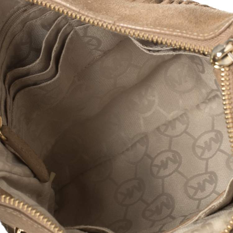 Pre Owned Michael Kors Beige Suede Fringe Billy Shoulder Bag