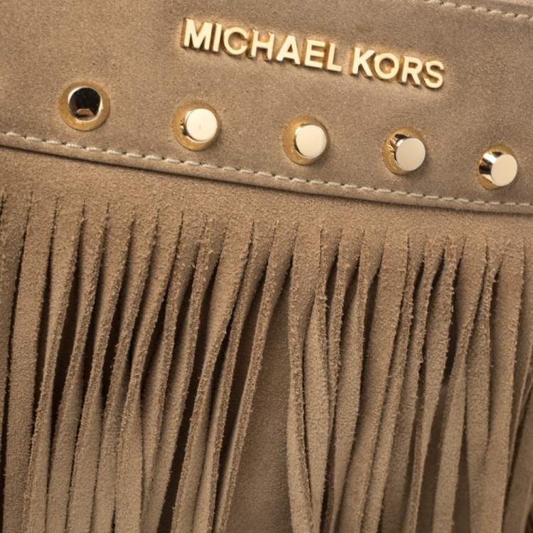 Pre Owned Michael Kors Beige Suede Fringe Billy Shoulder Bag