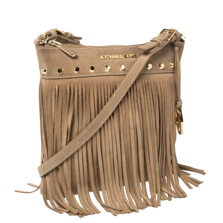 Pre Owned Michael Kors Beige Suede Fringe Billy Shoulder Bag
